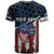 Aggressive Bass Fishing T Shirt with American Flag Pattern on Grunge Hex Background - Wonder Print Shop