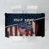 Aggressive Bass Fishing Tablecloth with American Flag Pattern on Grunge Hex Background - Wonder Print Shop
