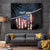Aggressive Bass Fishing Tapestry with American Flag Pattern on Grunge Hex Background - Wonder Print Shop
