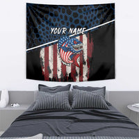 Aggressive Bass Fishing Tapestry with American Flag Pattern on Grunge Hex Background - Wonder Print Shop