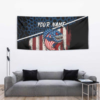 Aggressive Bass Fishing Tapestry with American Flag Pattern on Grunge Hex Background - Wonder Print Shop