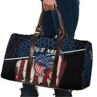Aggressive Bass Fishing Travel Bag with American Flag Pattern on Grunge Hex Background - Wonder Print Shop