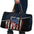 Aggressive Bass Fishing Travel Bag with American Flag Pattern on Grunge Hex Background - Wonder Print Shop