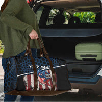 Aggressive Bass Fishing Travel Bag with American Flag Pattern on Grunge Hex Background - Wonder Print Shop