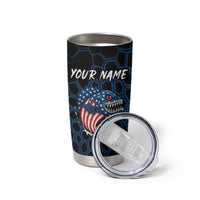 Aggressive Bass Fishing Tumbler Cup with American Flag Pattern on Grunge Hex Background - Wonder Print Shop
