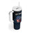 Aggressive Bass Fishing Tumbler With Handle with American Flag Pattern on Grunge Hex Background - Wonder Print Shop