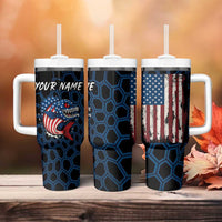 Aggressive Bass Fishing Tumbler With Handle with American Flag Pattern on Grunge Hex Background - Wonder Print Shop