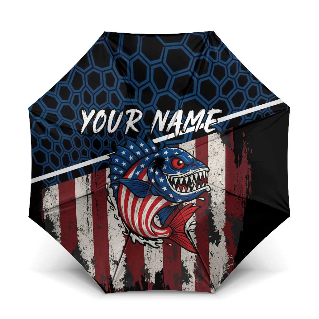 Aggressive Bass Fishing Umbrella with American Flag Pattern on Grunge Hex Background - Wonder Print Shop