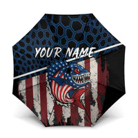 Aggressive Bass Fishing Umbrella with American Flag Pattern on Grunge Hex Background - Wonder Print Shop