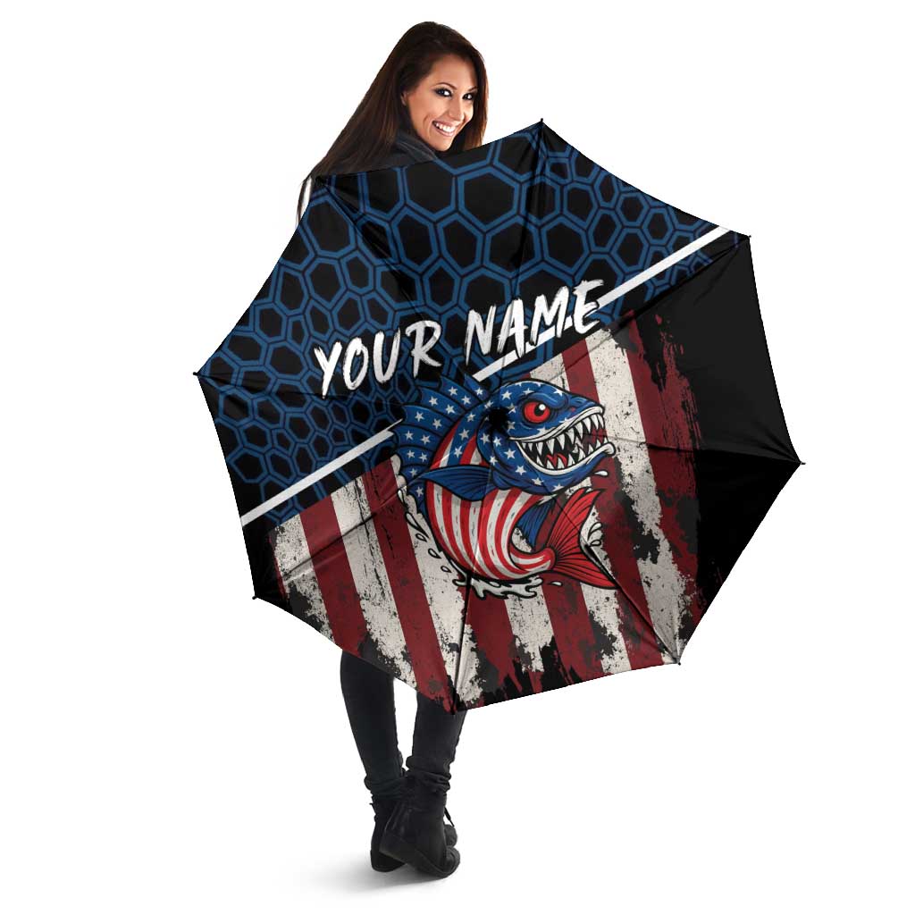 Aggressive Bass Fishing Umbrella with American Flag Pattern on Grunge Hex Background - Wonder Print Shop