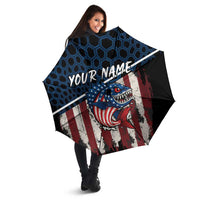 Aggressive Bass Fishing Umbrella with American Flag Pattern on Grunge Hex Background - Wonder Print Shop