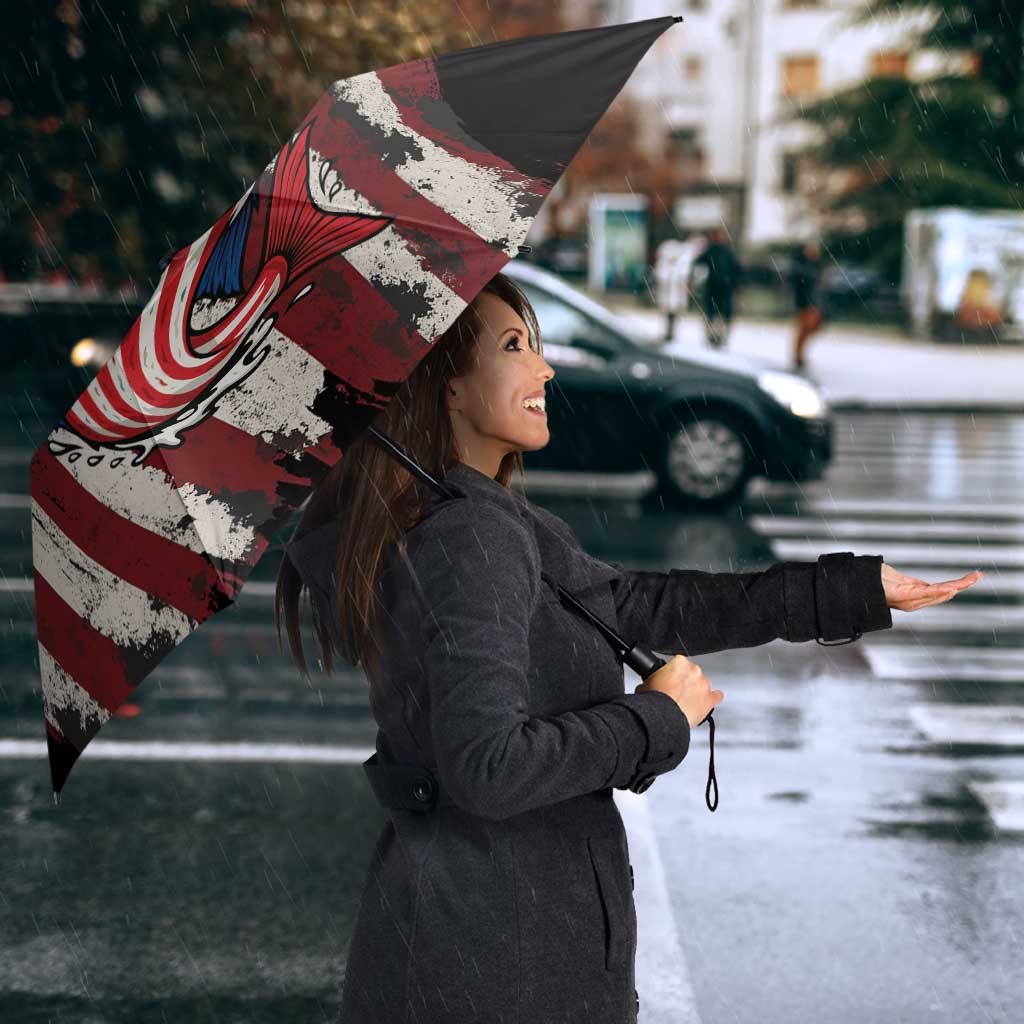 Aggressive Bass Fishing Umbrella with American Flag Pattern on Grunge Hex Background - Wonder Print Shop