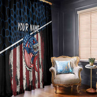 Aggressive Bass Fishing Window Curtain with American Flag Pattern on Grunge Hex Background - Wonder Print Shop