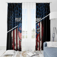 Aggressive Bass Fishing Window Curtain with American Flag Pattern on Grunge Hex Background - Wonder Print Shop