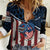 Aggressive Bass Fishing Women Casual Shirt with American Flag Pattern on Grunge Hex Background - Wonder Print Shop
