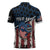 Aggressive Bass Fishing Zipper Polo Shirt with American Flag Pattern on Grunge Hex Background - Wonder Print Shop