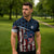 Aggressive Bass Fishing Zipper Polo Shirt with American Flag Pattern on Grunge Hex Background - Wonder Print Shop