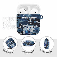 Blue Camouflage Pattern AirPods Case with Bowling Pins and Ball Graphic Design - Wonder Print Shop