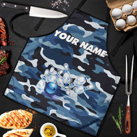 Blue Camouflage Pattern Apron with Bowling Pins and Ball Graphic Design - Wonder Print Shop