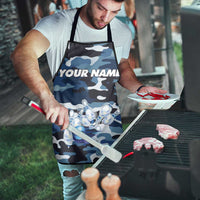 Blue Camouflage Pattern Apron with Bowling Pins and Ball Graphic Design - Wonder Print Shop