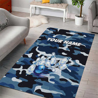 Blue Camouflage Pattern Area Rug with Bowling Pins and Ball Graphic Design - Wonder Print Shop