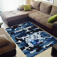 Blue Camouflage Pattern Area Rug with Bowling Pins and Ball Graphic Design - Wonder Print Shop