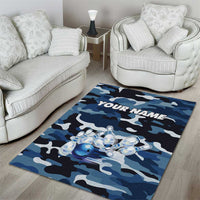 Blue Camouflage Pattern Area Rug with Bowling Pins and Ball Graphic Design - Wonder Print Shop