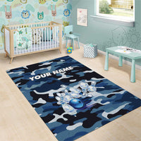 Blue Camouflage Pattern Area Rug with Bowling Pins and Ball Graphic Design - Wonder Print Shop