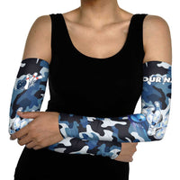 Blue Camouflage Pattern Arm Sleeves with Bowling Pins and Ball Graphic Design - Wonder Print Shop