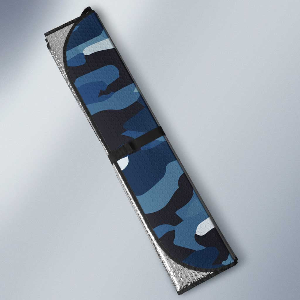 Blue Camouflage Pattern Auto Sun Shade with Bowling Pins and Ball Graphic Design - Wonder Print Shop