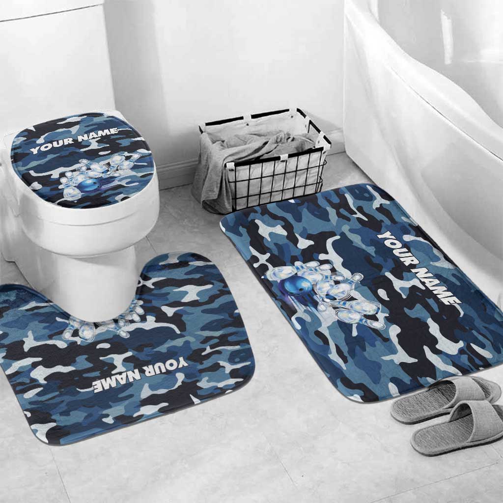 Blue Camouflage Pattern Bathroom Set with Bowling Pins and Ball Graphic Design - Wonder Print Shop