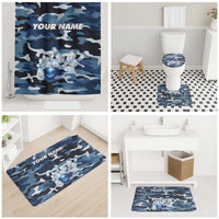 Blue Camouflage Pattern Bathroom Set with Bowling Pins and Ball Graphic Design - Wonder Print Shop
