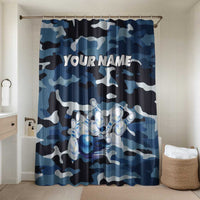 Blue Camouflage Pattern Bathroom Set with Bowling Pins and Ball Graphic Design - Wonder Print Shop
