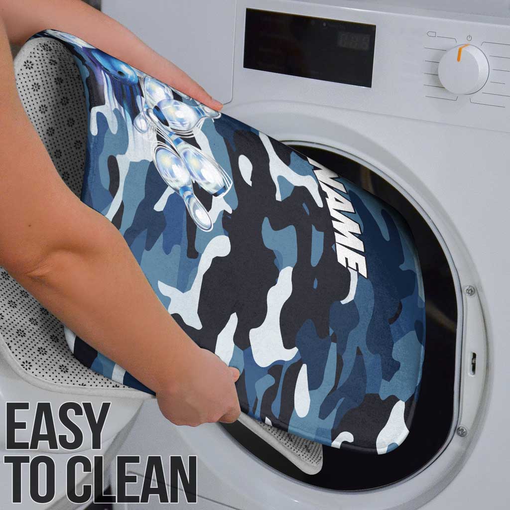Blue Camouflage Pattern Bathroom Set with Bowling Pins and Ball Graphic Design - Wonder Print Shop