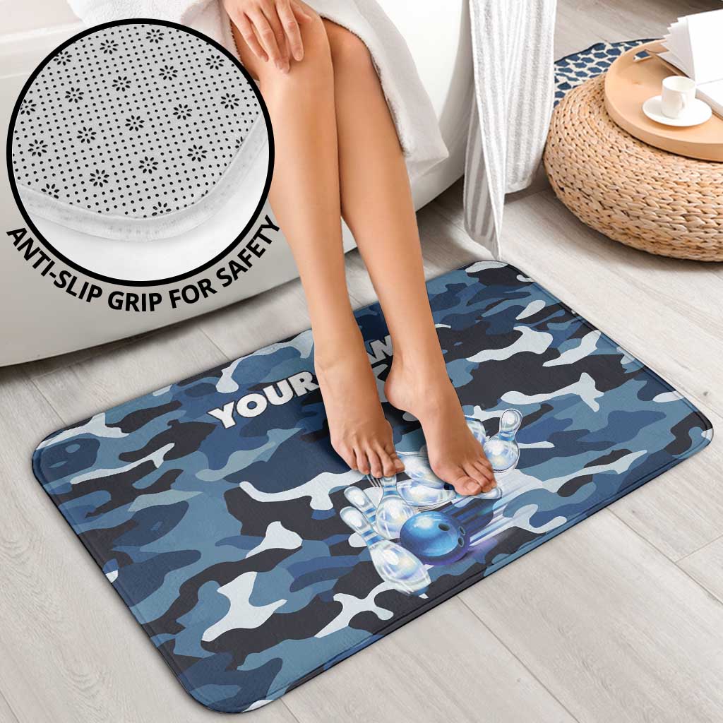 Blue Camouflage Pattern Bathroom Set with Bowling Pins and Ball Graphic Design - Wonder Print Shop