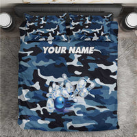 Blue Camouflage Pattern Bedding Set with Bowling Pins and Ball Graphic Design - Wonder Print Shop