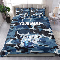 Blue Camouflage Pattern Bedding Set with Bowling Pins and Ball Graphic Design - Wonder Print Shop