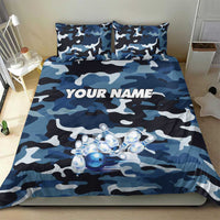 Blue Camouflage Pattern Bedding Set with Bowling Pins and Ball Graphic Design - Wonder Print Shop