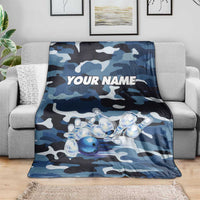 Blue Camouflage Pattern Blanket with Bowling Pins and Ball Graphic Design - Wonder Print Shop