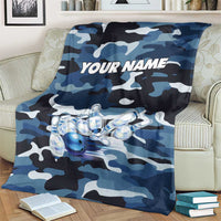 Blue Camouflage Pattern Blanket with Bowling Pins and Ball Graphic Design - Wonder Print Shop