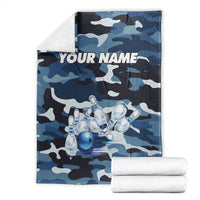 Blue Camouflage Pattern Blanket with Bowling Pins and Ball Graphic Design - Wonder Print Shop