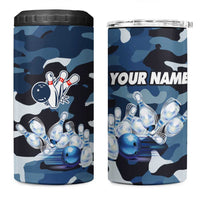 Blue Camouflage Pattern 4 in 1 Can Cooler Tumbler with Bowling Pins and Ball Graphic Design - Wonder Print Shop