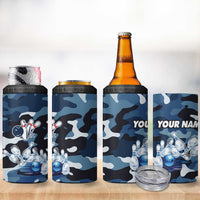 Blue Camouflage Pattern 4 in 1 Can Cooler Tumbler with Bowling Pins and Ball Graphic Design - Wonder Print Shop