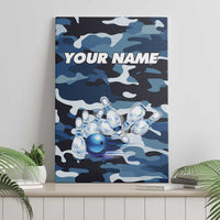 Blue Camouflage Pattern Canvas Wall Art with Bowling Pins and Ball Graphic Design - Wonder Print Shop