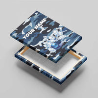 Blue Camouflage Pattern Canvas Wall Art with Bowling Pins and Ball Graphic Design - Wonder Print Shop