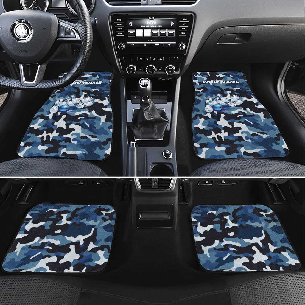 Blue Camouflage Pattern Car Mats with Bowling Pins and Ball Graphic Design - Wonder Print Shop