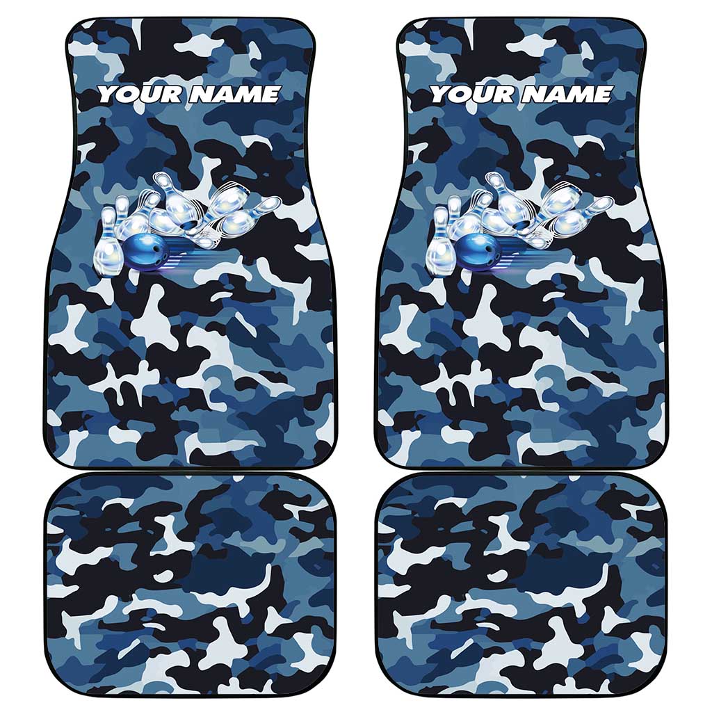 Blue Camouflage Pattern Car Mats with Bowling Pins and Ball Graphic Design - Wonder Print Shop