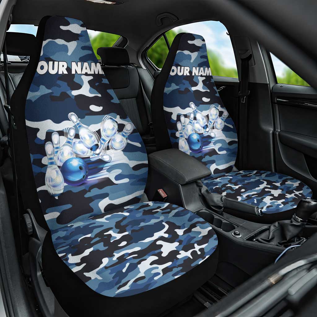 Blue Camouflage Pattern Car Seat Cover with Bowling Pins and Ball Graphic Design - Wonder Print Shop