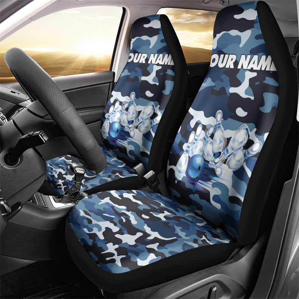 Blue Camouflage Pattern Car Seat Cover with Bowling Pins and Ball Graphic Design - Wonder Print Shop