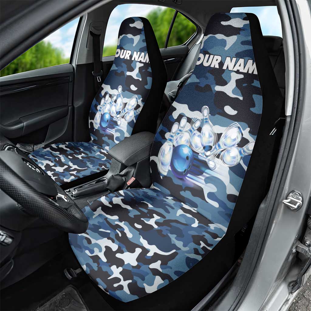 Blue Camouflage Pattern Car Seat Cover with Bowling Pins and Ball Graphic Design - Wonder Print Shop